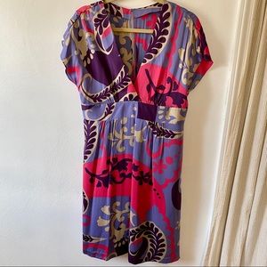 Boden Purple Silk Print Flutter Sleeve Dre…